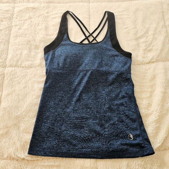 Women Activewear Workout Yoga Spaghetti Racerback Tank With Built-in Bra. Large - Picture 1 of 6